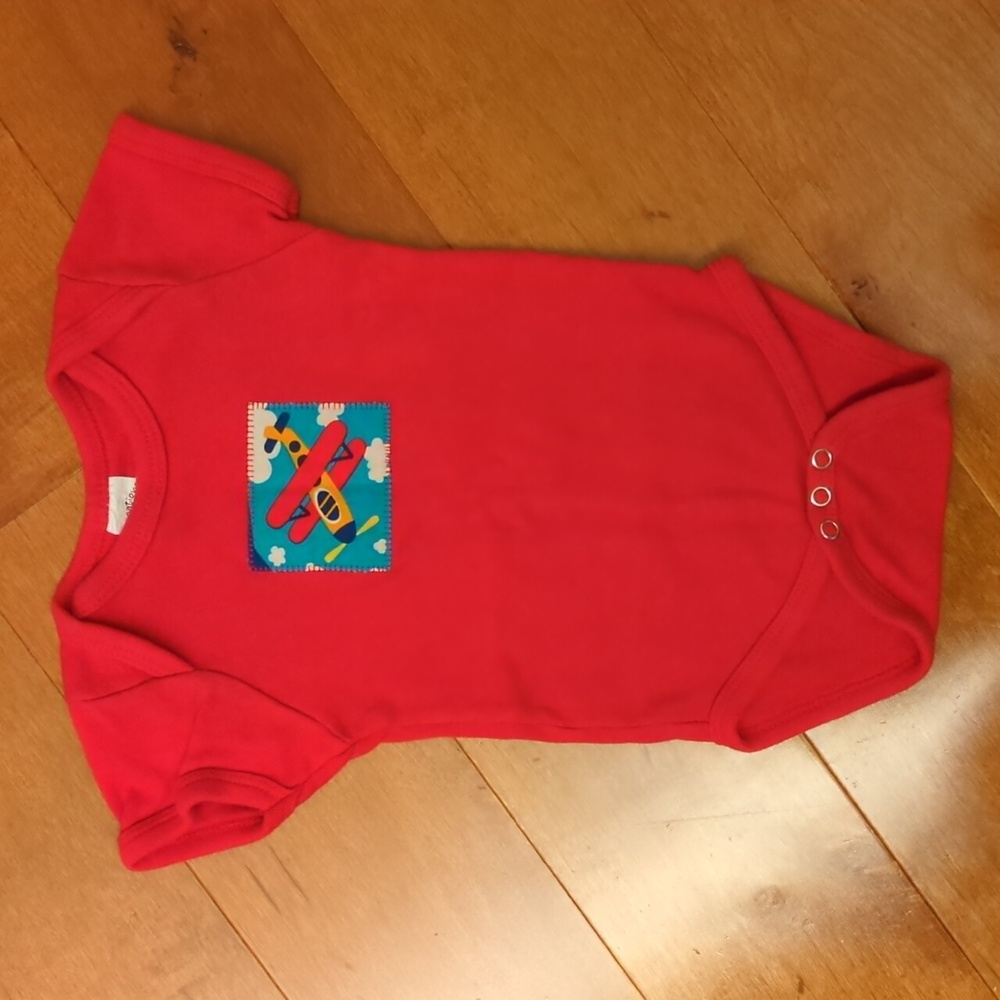 Creations of Grace Red Short Sleeve Airplane Patch Onesie